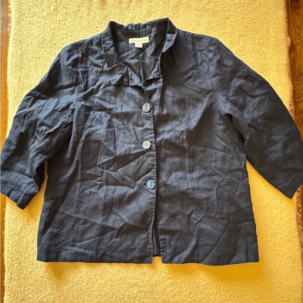 Coldwater Creek Midnight Blue Blazer 100% Linen Shell